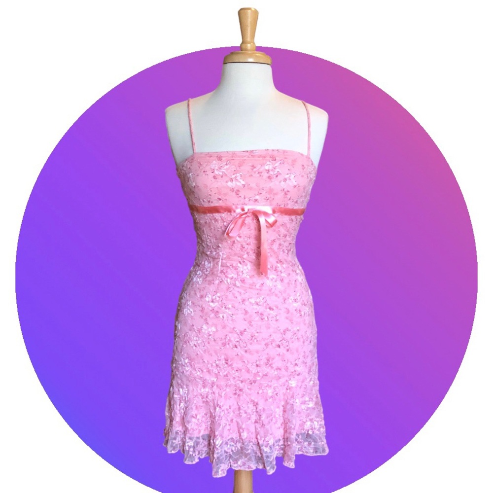 Pink Flowers Spring Dance Dress juniors